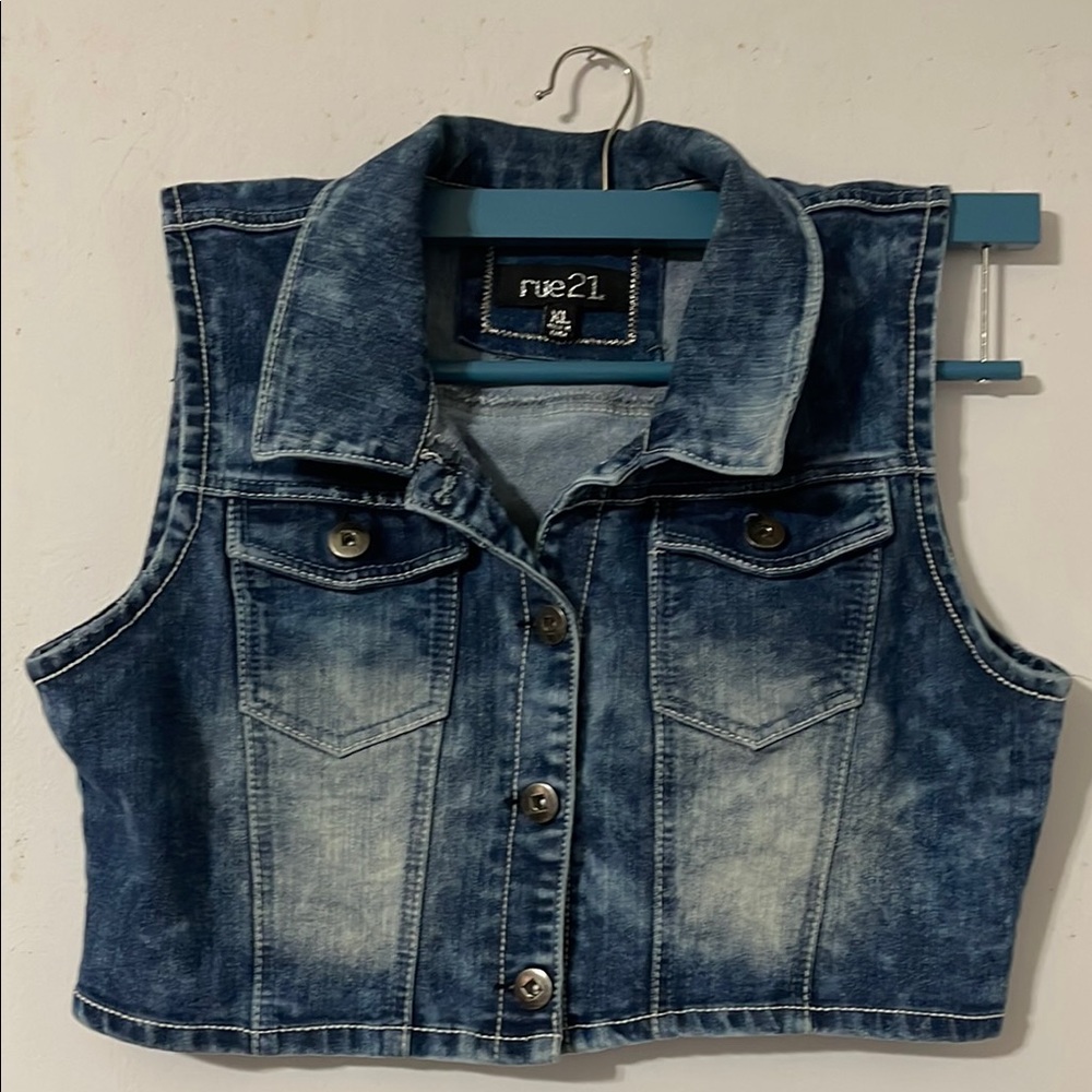 Rue21 Distressed Blue Denim Vest